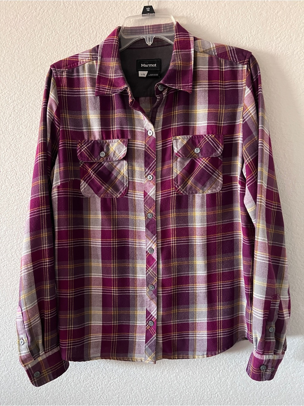 Marmot Women’s Large Flannel Shirt Burgundy Plaid Button Up Cabincore Campfire